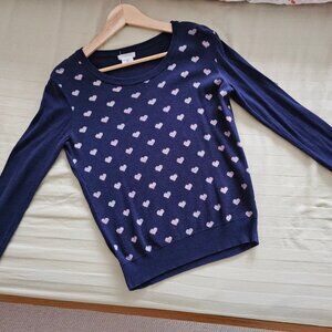 Navy Heart Pattern Thin Knit Sweater
